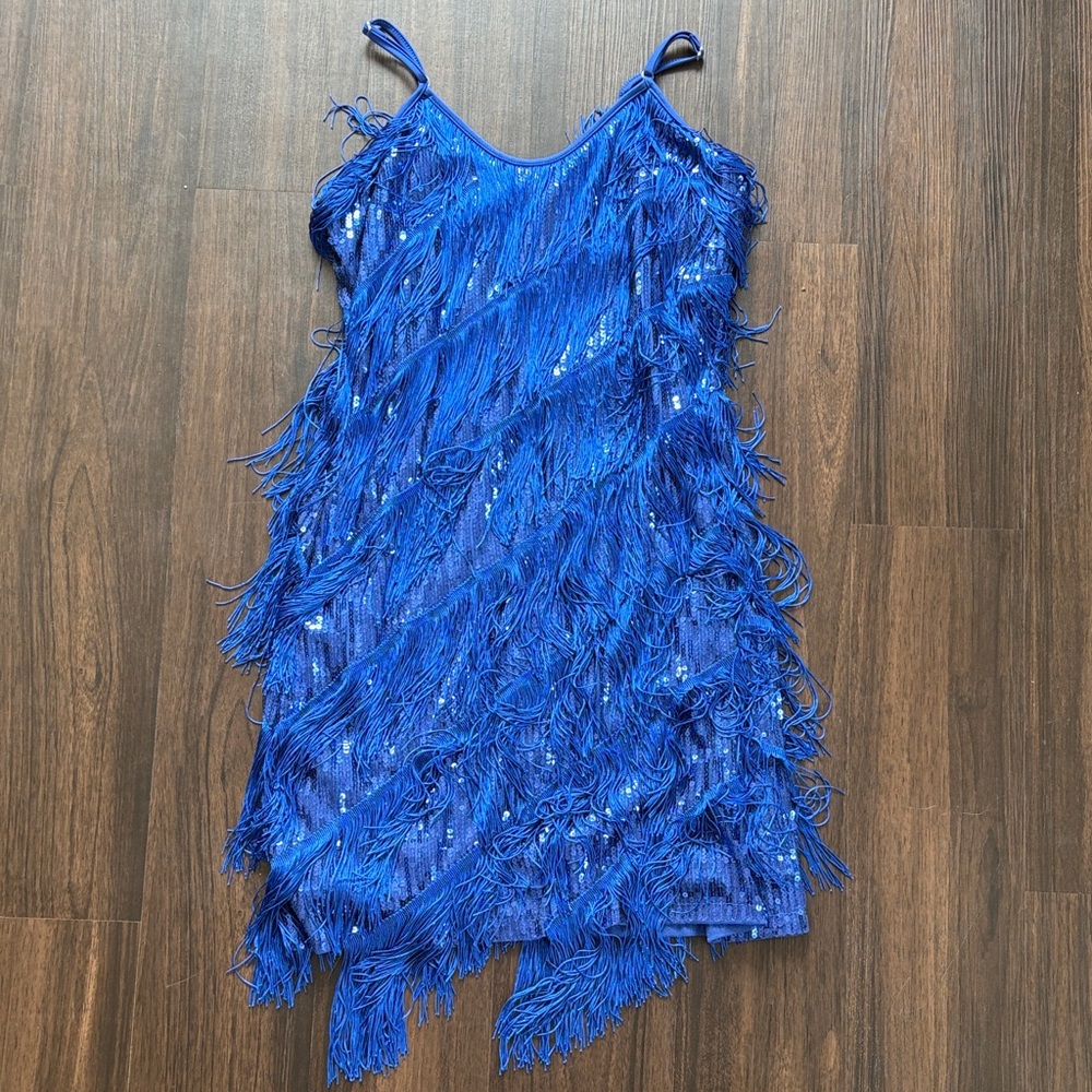 Blue Fringe Sequin Dress